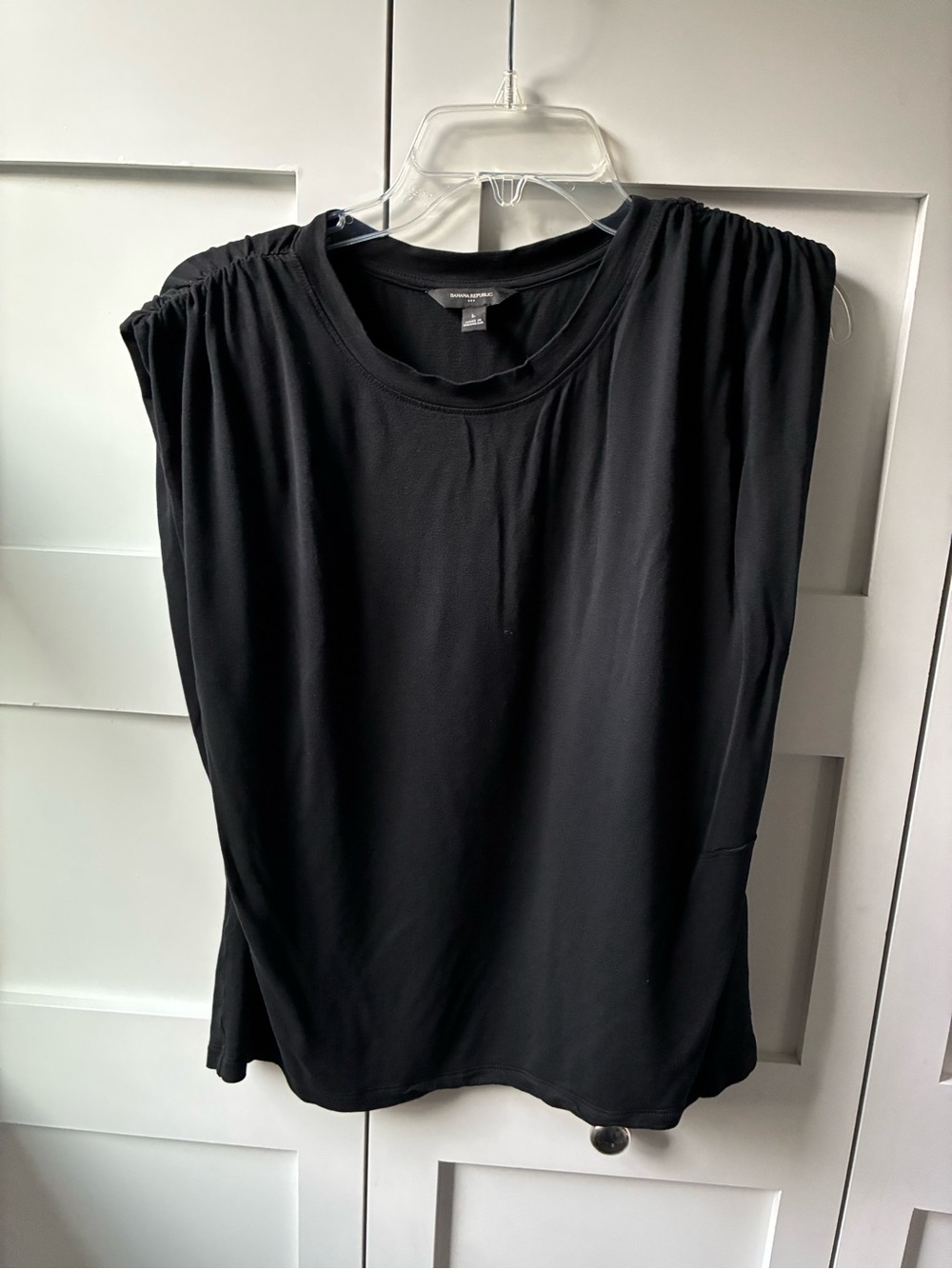 Banana Republic Black Sleeveless Gathered  Padded Shoulder Top